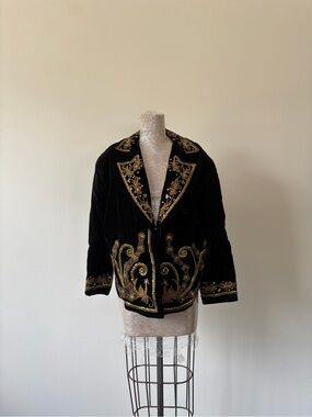 American Vintage Black Velvet Jacket with Gold Embroidery